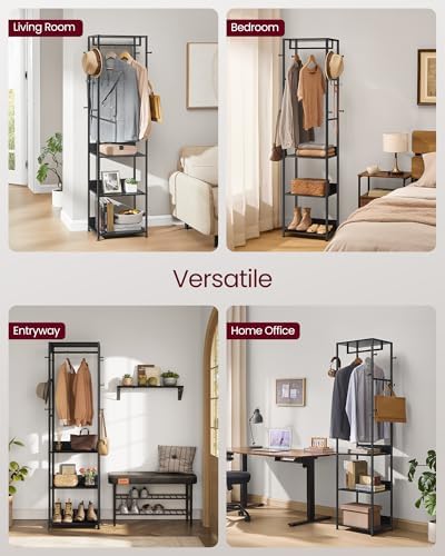 VASAGLE Freestanding Coat Rack, Hall Tree with Shelves, Steel Frame - Image 6