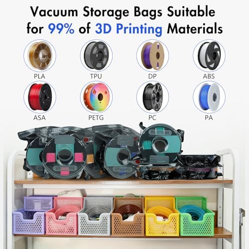 Hifree 25 Pcs 3D Filament Vacuum Storage Bags Kit with 5 Sealing Clip and 1Pump PA/DP/PC/PLA/ABS/TPU/ASA/PETG Lightproof Dustproof Humidity Resistant Reusable Vacuum Storage Seal Bag(12.6" X 13.4") - Image 6
