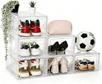 Clear Shoe Storage Boxes,2026 2nd Gen Thickened Hard Plastic Stackable Organizer with Magnetic Door,Folding Shoe Racks for Closet,Large Sneaker Display Cases for Sneakers and Ankle Boots,6 PCS by Fraphil