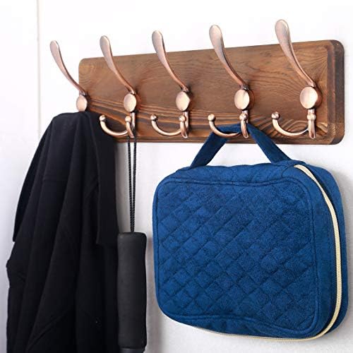 SKOLOO Coat Rack Wall Mounted - Pack of 2, Wooden, Heavy Duty, Rustic Coat Hooks for Wall, Wall Coat Rack with 5 Triple Hooks for Hanging Clothes, Jacket, Hat(Brown & Retro Red) - Image 5