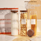 3 Pack Glass Canisters with Airtight Acacia Lids and 132 Kitchen Pantey Labels Preprint - 51 Fl Oz Borosilicate Glass Pantry Storage Jars Containers with Wooden Lids for Pasta,Spaghetti,Cereal,Noodles - Image 2