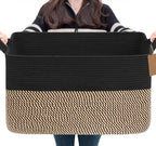 Goodpick 75L Extra Large Woven Blanket Basket, Rectangle, Black & Jute by Goodpick