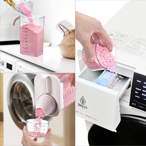 Sumnacon Laundry Detergent Dispenser 2 Pcs Sturdy Plastic Laundry Powder Storage Box with Cup Laundry Detergent Organizer for Laundry Room Versatile Laundry Beads Container Organizer for Borax,Grain - Image 2
