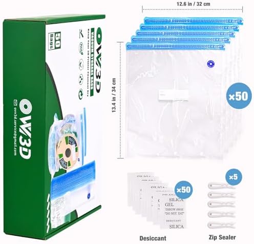 OVV3D Filament Storage Bags Kit 105pcs, 50 Bags without Pump, PLUS SIZE 32x34cm 3D Printer Filament Storage Vacuum Sealed Kit with Desiccants for 3D Filament Storage or Using After Filament Dryer Box - Image 3