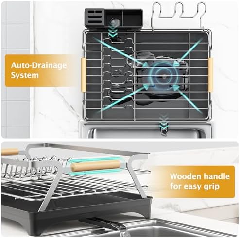 Epicano Dish Drying Rack for Kitchen Counter,Large Capacity,Silver - Image 4