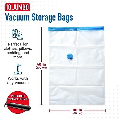Spacesaver Vacuum Storage Bags with Hand Pump, Jumbo, 10 Pack - Image 3