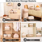 ICERZCZ Storage Baskets for Shelves, Woven Storage Basket, Bins for Cube Storage, Cotton Rope Basket with Handles for Toy, Book, and Clothes Living Room, (4 Packs) Off White & Brown - Image 5