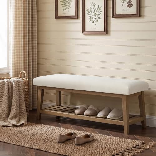 Zihanhome Entryway Shoe Bench, End of Bed Bench,Upholstered Bench(Beige) - Image 4