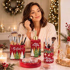 4 Pcs Christmas Ceramic Bathroom Accessories Gifts Xmas Tree Bath Tumbler Soap Dispenser Toothbrush Holder Soap Tray Merry Xmas Bathroom Decorations(Red Merry Christmas) - Image 5