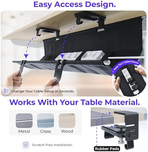 Ascrono Original Under Desk Cable Management Tray, Black, 27.3" - Image 3