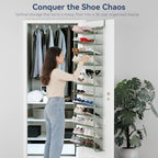 Whitmor 36 Pair Over the Door Shoe Rack,12 Tier Hanging Shoe Organizer with Metal Frame & Mesh shelves, Heavy Duty Shoe Storage Holder for Door,No Drill Installation, 74" H x 21.7" W x 7.5" D, Green - Image 3