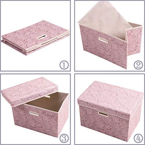 PRANDOM Collapsible Storage Boxes with Lids Fabric Decorative Storage Bins Cubes Organizer Containers Baskets with Cover Handles Divider for Bedroom Closet Living Room 14.9x9.8x9.8 Inch 3 Pack - Image 4