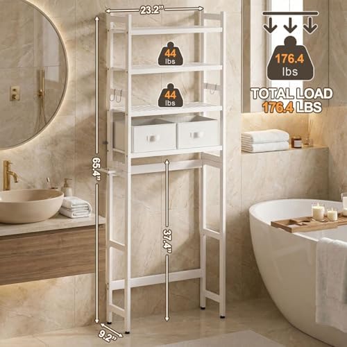 Homde Bathroom Over Toilet Storage Rack: Adjustable 4-Tier Bamboo (White) - Image 2