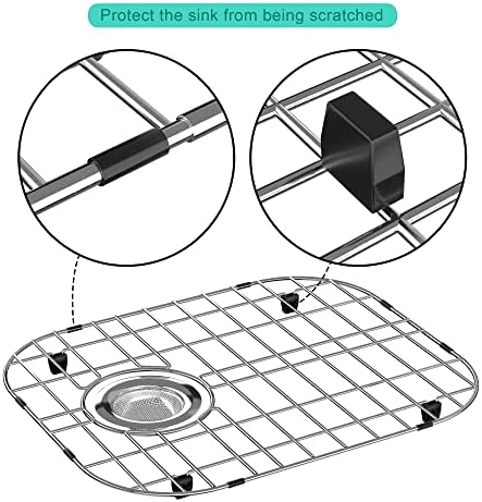 SANNO Kitchen Sink Protectors,Sink Grid with Rear Drain Hole, Double Sink Rack, 16.14"*13",Stainless Steel - Image 4