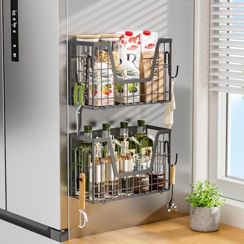 Grey Magnetic Shelf for Fridge, 2-Pack Potato and Onion Storage Bin - Image 6