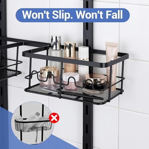 Extra Large Shower Caddy Hanging, Rust-Resistant Shower Organizer Hanging, 3 Tier Height-Adjustable Over the Head Caddy, Rack with Soap Basket (Black) - Image 4