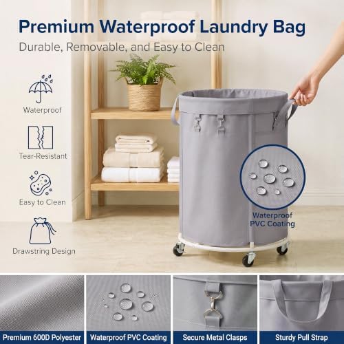 150L Large Capacity Rolling Laundry Basket Hamper with Wheels, Clothes hamper and Removable Bag for Home, Laundry Room, Bedroom, Bathroom, Apartment, Dorm - Image 5