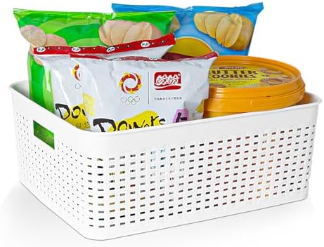 Soddeph Plastic Storage Baskets for Cabinets, Household Pantry Organization with Handle,Organizer Bins for Room,Bathrooms,Under-Sink,Kitchen (White, L-3PACK) - Image 3