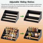 Solid Wood Spice Rack Organizer for Countertop & Cabinet, 4 Tier Adjustable Wooden Spice Shelf with Sliding Track, Premium Step Seasoning Bottle Holder for Kitchen, Cupboard, Pantry & Office, Black - Image 5