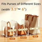 2 Pack Purse Organizer for Closet Clear Acrylic Shelf Dividers for Large Medium Bag Pocket Book Clutch, Expandable Handbag Organizer for Display & Storage, 8-Slot Purse Holder Max Length 24'' - Image 2