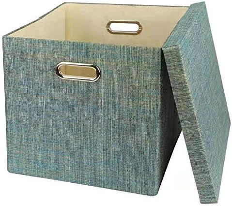 Posprica Storage Bins with Lids,13×13×13 Foldable Storage Cube Baskets Boxes Fabric Drawers for Closet Shelf Cabinet Bookcase,Set o f 4,Teal - Image 3