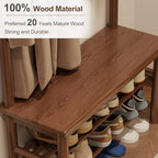 AQIMUELE Coat Rack with Shoe Storage, Wooden Hall Tree with Bench, 11 Hooks and 2-Tier Storage Shelves, 3-in-1, Entryway Bench with Coat Rack (31.5"-Walnut) - Image 4