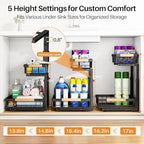 PXRACK Under Sink Organizer, Adjustable Height, 2 Tier Pull Out Under Cabinet Organizer, Slide Out Thickened Metal Under Sink Storage for Kitchen Bathroom Laundry Pantry Cabinet, Black, Small-2-Pack - Image 5