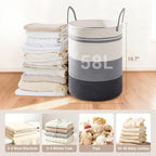 58L Tall Cotton Rope Laundry Basket with Handles, Grey Striped - Image 2