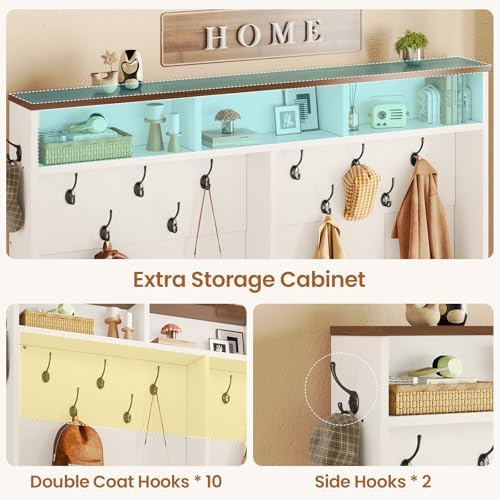 Itaar Hall Tree with Bench and Shoe Storage, 5-in-1 Entryway Bench with Coat Rack, 16 Shoe Cubbies & 12 Coat Hooks, Barn Door & Adjustable Shelf (White) - Image 4
