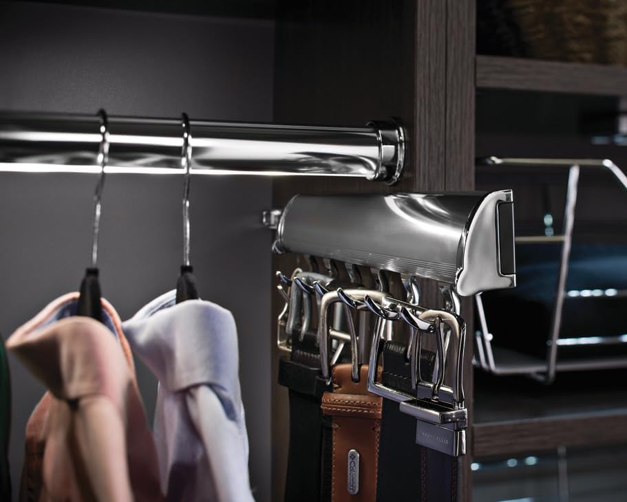 TAG Hardware Designer 6-Hook Expandable Valet Belt Rack, 13.75-Inch Extendable Wardrobe Closet Organizer Rod (Polished Chrome) - Image 2