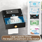 VOLDRA Toilet Paper Holder with Shelf Black Wipes Dispenser for Bathroom Stainless Steel Toilet Paper Holder with Storage Drawer Adhesive Wall Mount Small Bathroom Shelf - Image 4