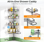 HAMITOR Corner Shower Caddy, 4-Tier Shampoo Shelf Tension Pole, 47-123 inch - Image 6