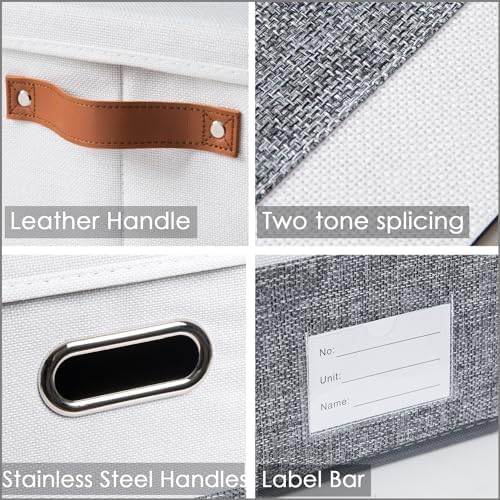 PRANDOM Larger Foldable Storage Bins with Handles [3-Pack] Fabric Collapsible Storage Boxes Baskets Cubes Containers with Handles for Closet Living Room Bedroom (Grey & White 17.3x12.2x10.4') - Image 4