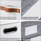 PRANDOM Foldable Storage Bins with Handles [3-Pack] Fabric Collapsible Storage Boxes Baskets Cubes Containers with Handles for Closet Living Room Bedroom (Grey & White 14.9x9.8x8.3'') - Image 3