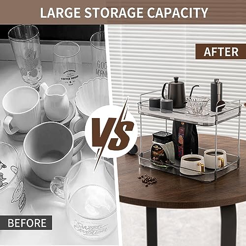 Coffee Bar Accessories, Station Organizers,Large Capacity Storage with Drain Board,Whisky Tray,Mug Tea Cup Holder Coffee Bar Organizer, Smoky Gray - Image 3