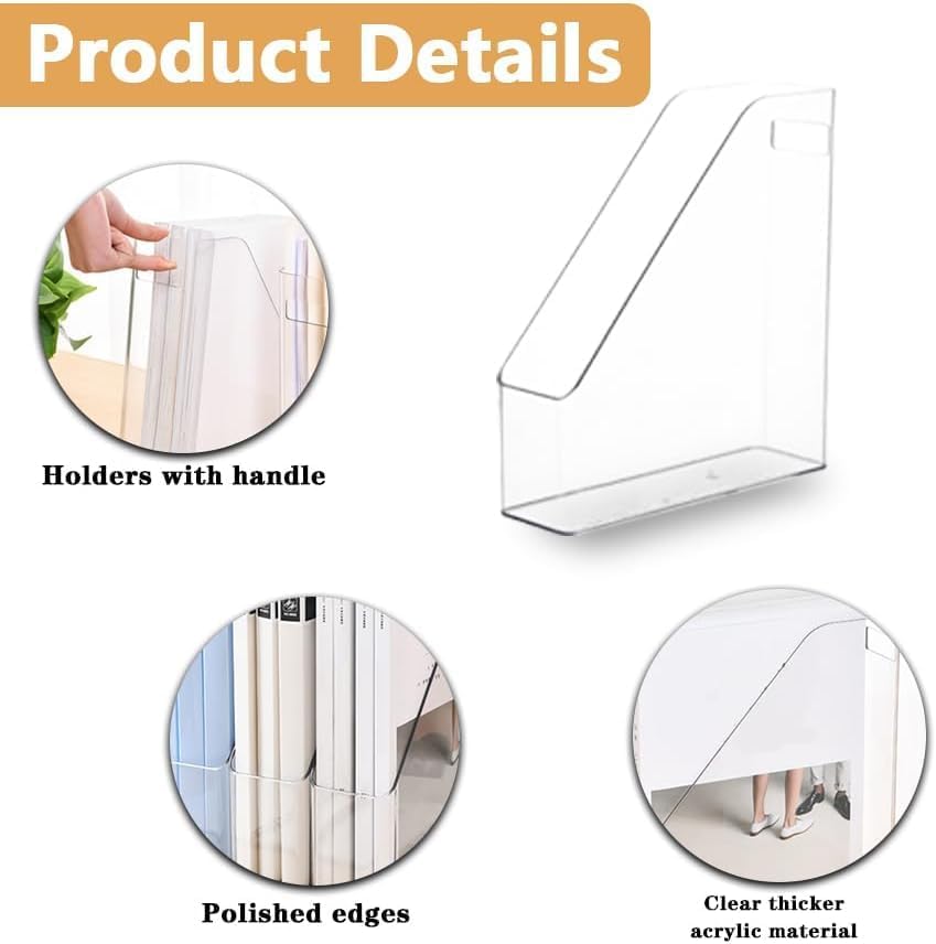 2 Pack Acrylic Magazine File Holder with Handle, Plastic Desk Organizer - Image 4