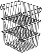 Stackable Wire Metal Baskets Sturdy Cabinet Organizer Wire Pantry Freezer Bin with Handle for Kitchen Fruit Vegetable Organization, Black, 3Packs - Image 6