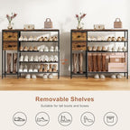 5-Tier Shoe Rack, Side Mesh & 2 Drawers for Closet Rustic Brown - Image 5