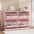 Pink Hidden Shoe Storage Cabinet for Entryway with 4 Flip Drawers - Image 7