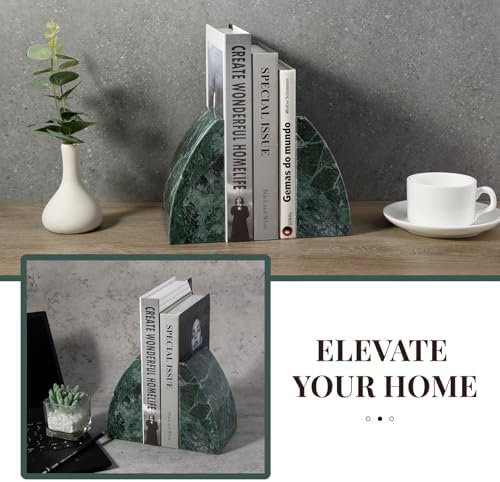 Koville Marble Bookends for Shelves, 8Lbs Large Stone Bookends for Heavy Books, Non-Slip Heavy Duty Book Stopper, Modern Decorative Book Ends for Bookshelf Table Home Decor(Green) - Image 4
