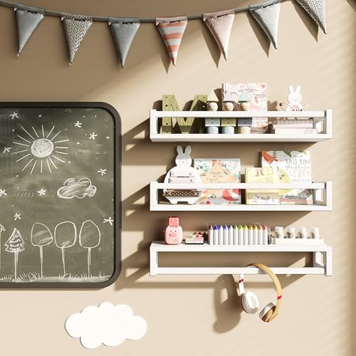 3 Pack 24 Inch Solid Wood Floating Shelves, Nursery Bookshelf, White - Image 3