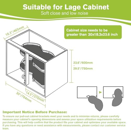 Blind Corner Cabinet Pull Out Organizer, Soft Close Swing Right Pull Out Cabinet Organizer 30inch, Corner Cabinet Lazy Susan for Blind Shelf, 2 Tiers Tray, Adjustable Height - Image 2