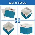 Temary Storage Cube Bins 11 Cube Storage Bins Storage Baskets for Closet, Shelves 4 Pack Fabric Organizer Bins with Leather Handles(White&Teal) - Image 5