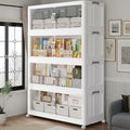 240QT Extra Large Stackable Storage Bins with Lid, 60Gal Plastic Closet Organizers and Storage Drawer, Collapsible Cabinet Box with Wheels Clear Doors for Home Kitchen Office, 4Pack White by QAVABIN