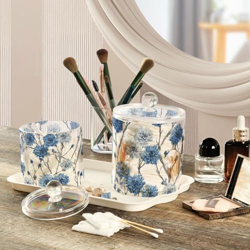 Washable Chinese Style Cornflower Qtip Holder Waterproof Dustproof Apothecary Jars with Lids For Bathroom Cotton Swabs Makeup Sponges Floss Picks Bath Salts 2 Pack - Image 5