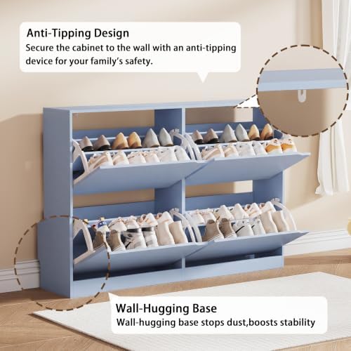 Blue Hidden Shoe Storage Cabinet for Entryway with 4 Flip Drawers - Image 5