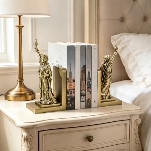 The Statue of Liberty Book Ends, Gold Heavy Duty Non-Slip Bookends - Image 5
