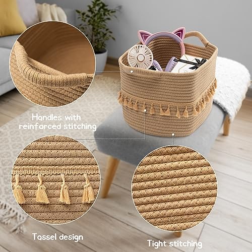 TeoKJ Storage Basket 3 Pack for Organizing, Rope Cotton Baskets for Toy, Clothes, Blankets, Decorative Basket for Living Room, Nursery, Bathroom, Jute - Image 3