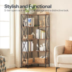 HOOBRO Corner Bookshelf, 5-Tier L-Shaped Bookcase, Industrial Open Display Shelf Tall Storage Organizer, Vertical Storage Rack, for Living Room, Home Office, Rustic Brown and Black BF60SJ01 - Image 6