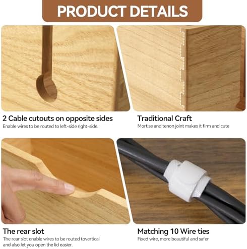 KIRIGEN Wooden Cable Management Box Set of 2, Cord Organizer, Natural - Image 4